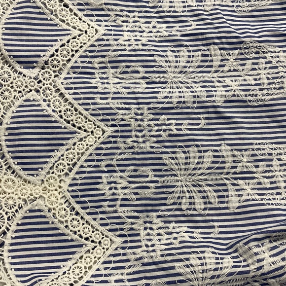 BCBGMAXAZRIA  One Shoulder Embroidered Stripe Dress Blue Combo Size 8 NWT - Picture 9 of 9